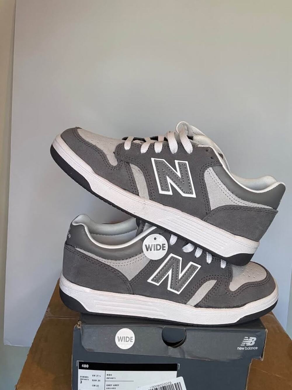 New Balance 480 Grey White Kids 3 Wide